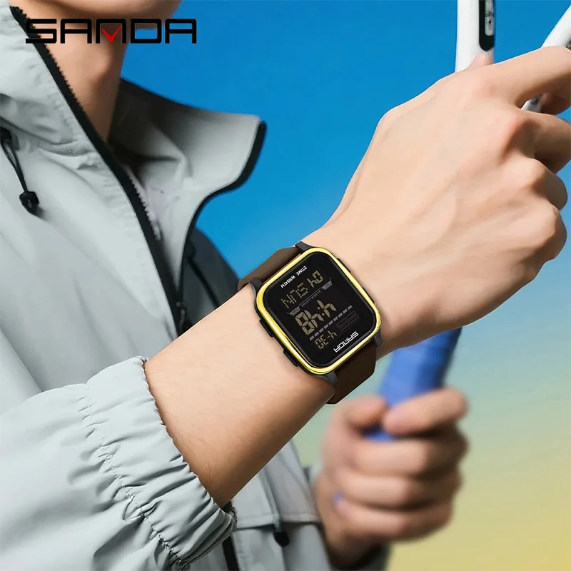 SANDA 2211 جديد مربع ساعة رجالي في الهواء الطلق مضيئة مقاوم للماء متعددة الوظائف الرياضة الطلب الكبير ساعة إلكترونية reloj hombre
