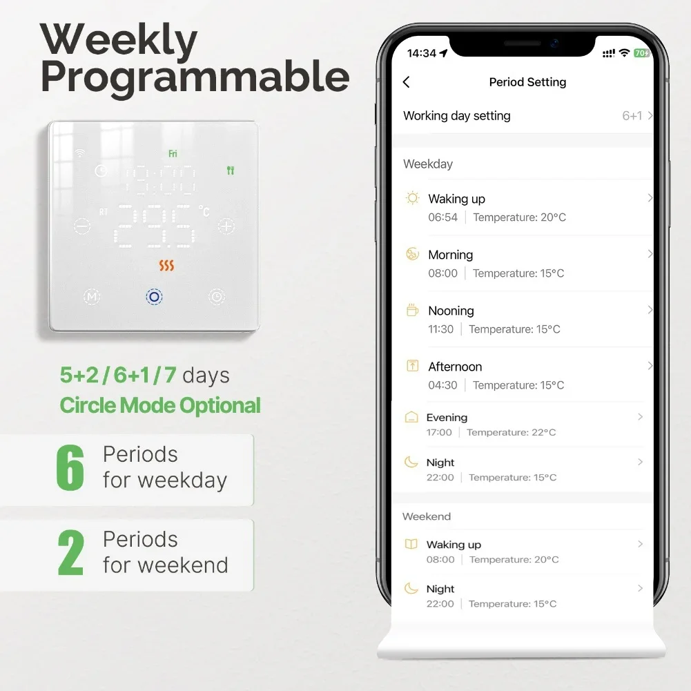Termostato programmabile a risparmio energetico Precisione 0,5 Display digitale Materiale ignifugo Programmazione flessibile