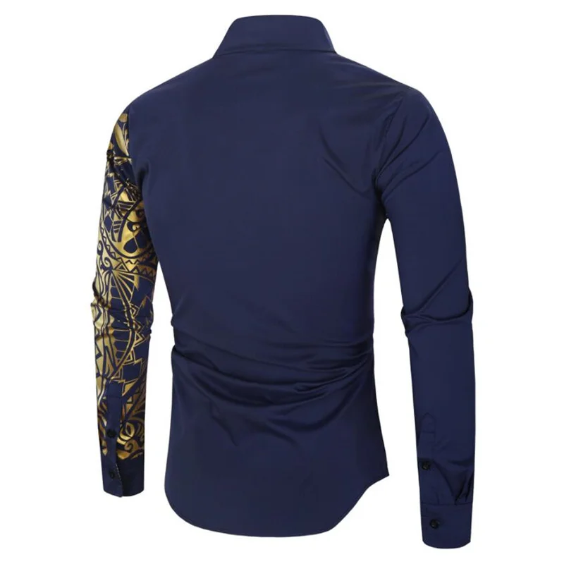 Men\'s Clothing Shirt Men\'s Luxury Gold High Quality Long Sleeve Shirt Business Dress Black Male Dress Prom Social Print Shirt