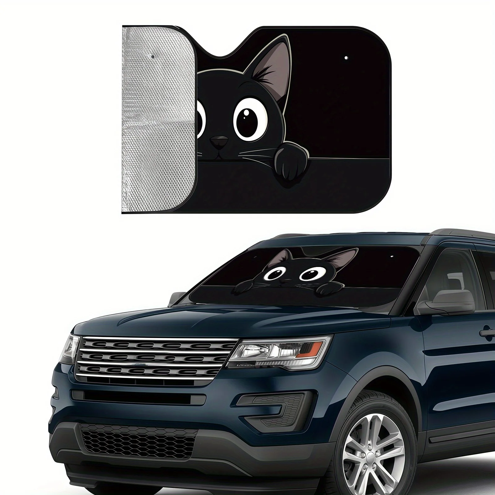 1pc Cute Black Cat Car Sunshade Universal Fit Heat Scratch Resistant Car Window Shade with Adorable Peeking Cat Design
