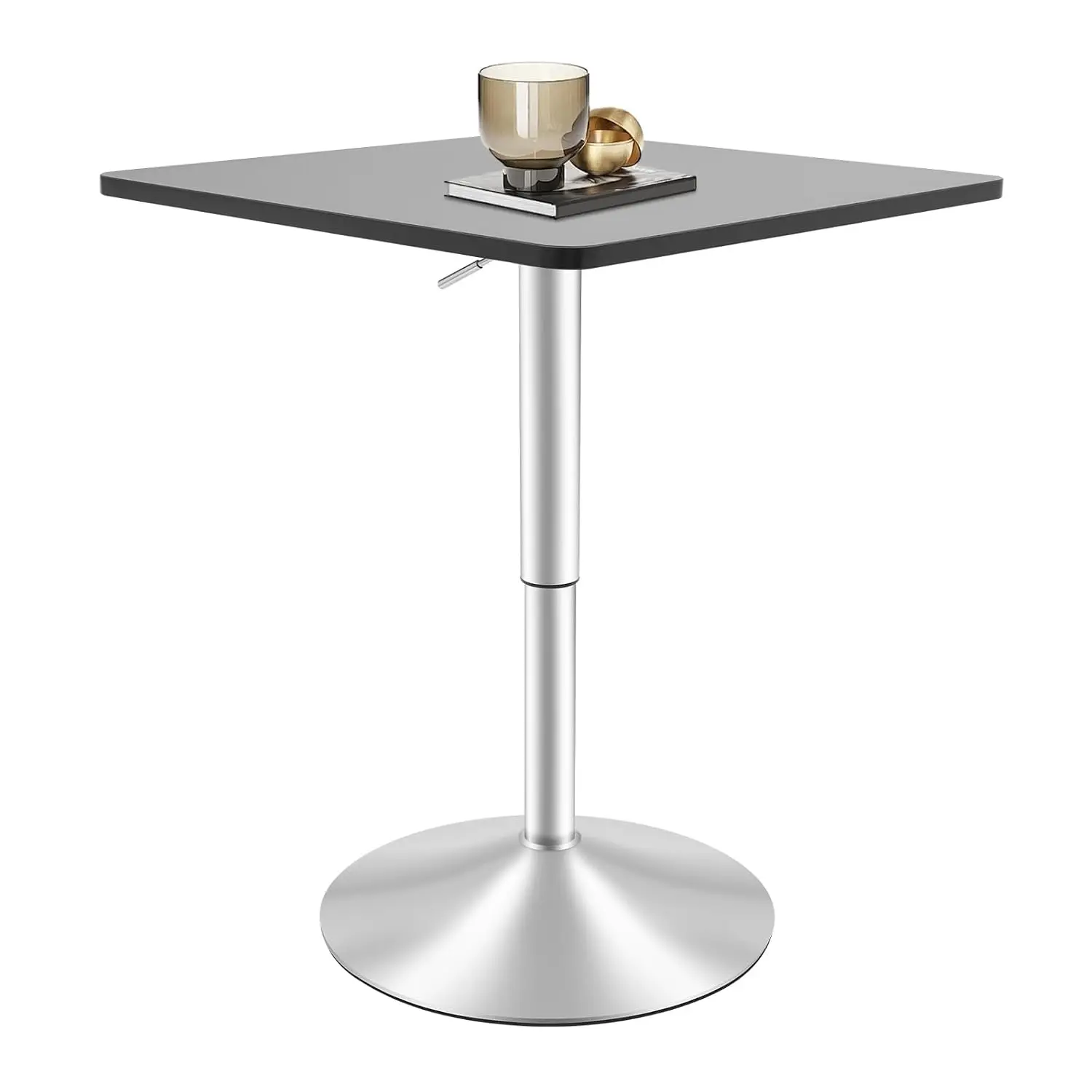 Square Bar Table, Height Adjustable Pub Table Cocktail Bistro HighTable, 360 Swivel Cocktail Table with MDF Square Top