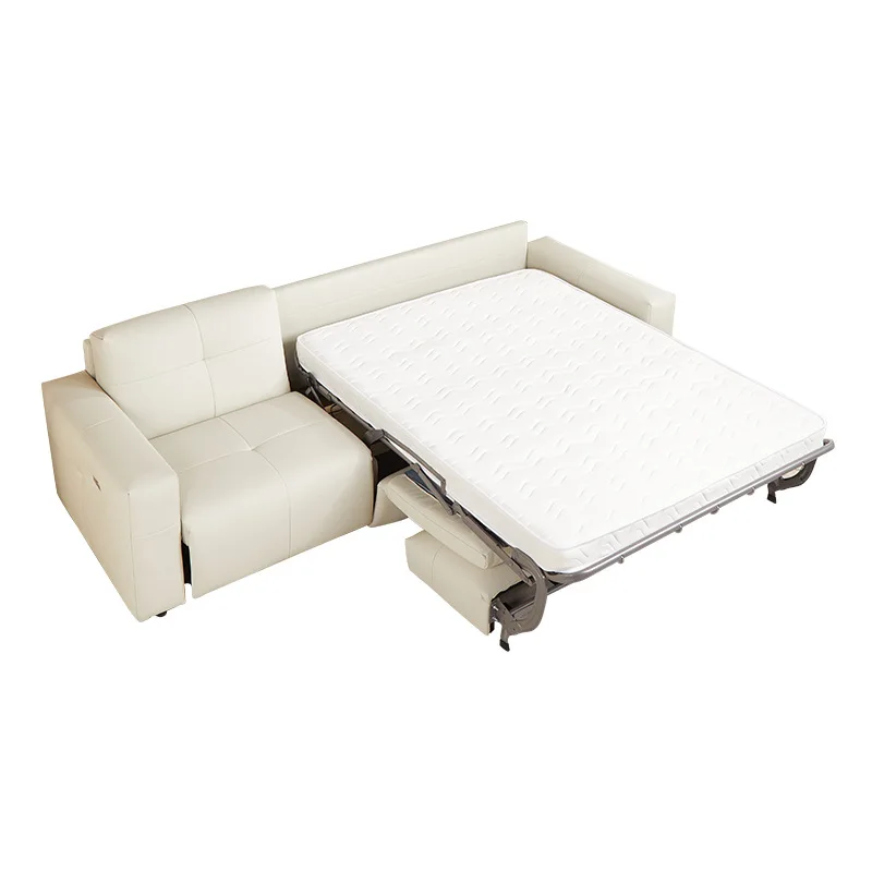 

High-end, leather flip-over sofa bed, folding two-in-one dual-use
