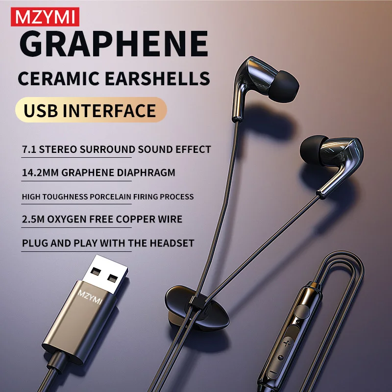 MZYMI Gaming Earphones In Ear IPX7 Waterproof Wired Headphones 7.1 Surround Sound Game Earbuds 14.2MM Graphene Ceramic Headset