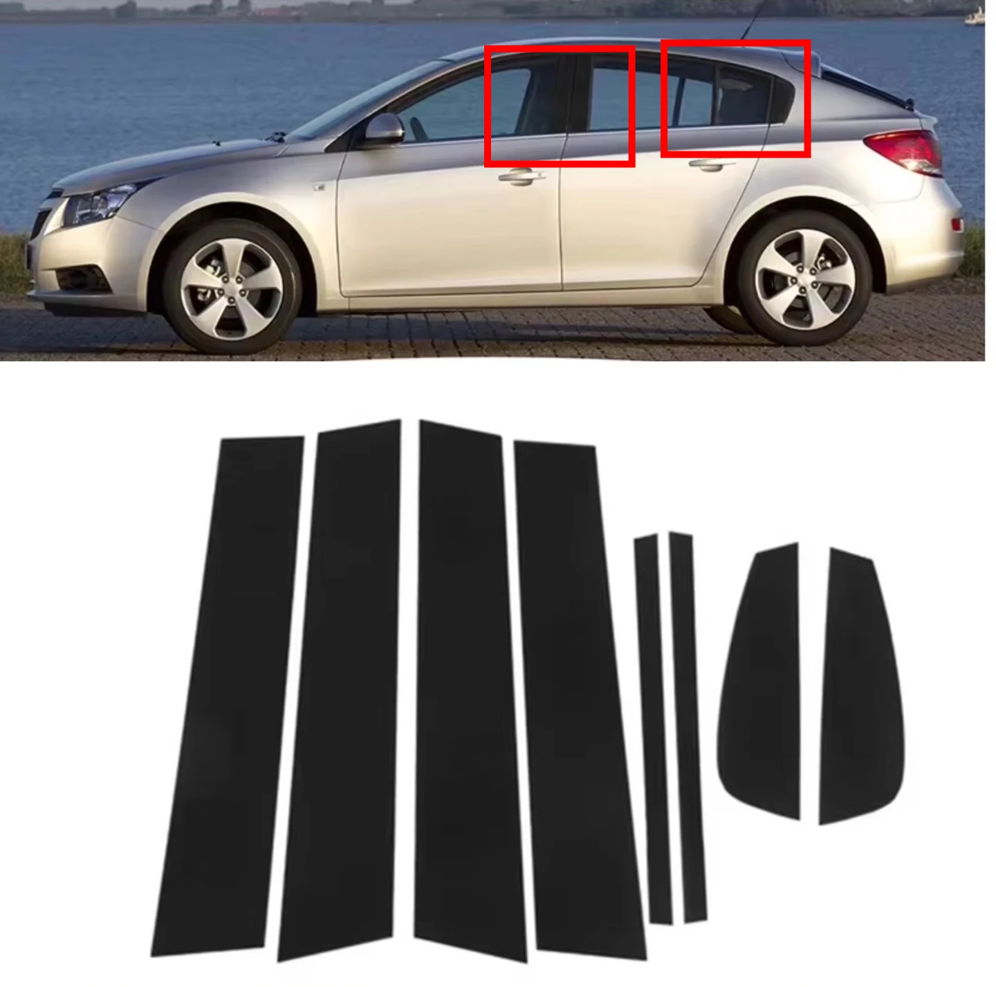 

Gloss Black 8PCS Pillar Posts Fit For Chevrolet Cruze Facelift Hatchback 2013-2015 Door Window Trim BC Column Stickers Cover