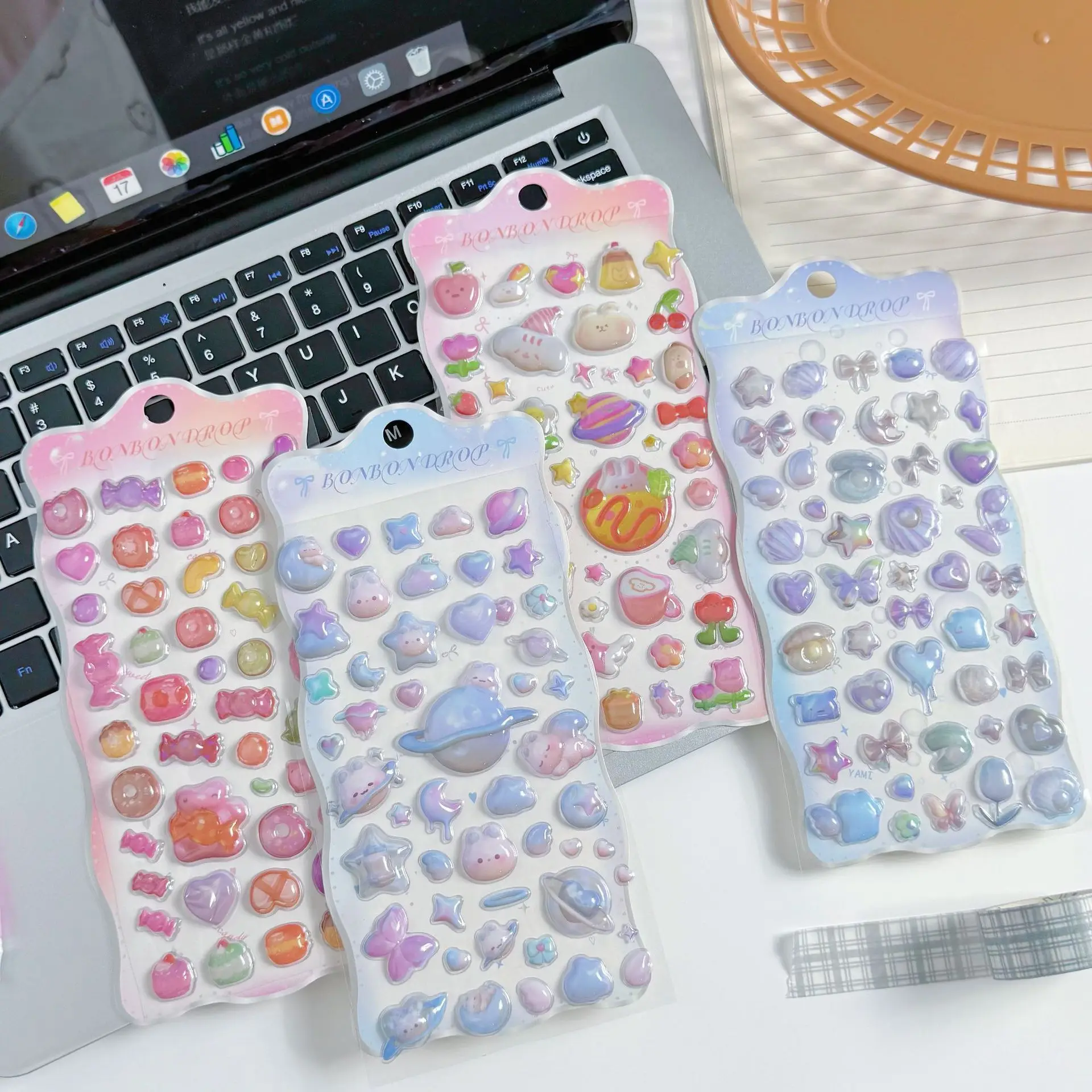 4pcs Kawaii 3D Puffy Gem Stickers Crystal Rhinestone Decals for Girls DIY Crafts Decor