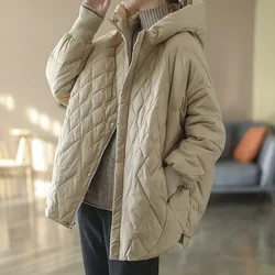 Women Light White Duck Down Jacket Casual Loose Over Size Autumn Winter Outwear with Hood Coat 2024 New Winter Coat Women