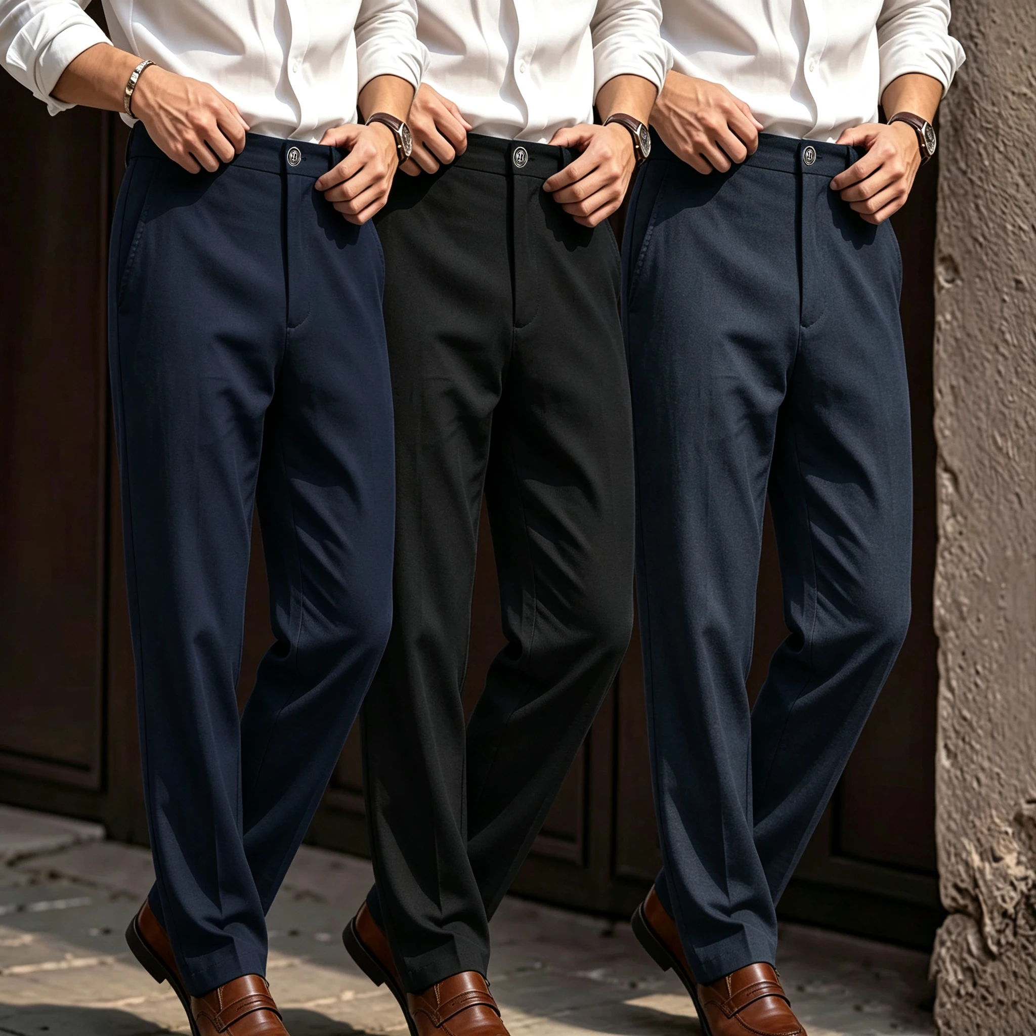 3-Pack Men's Premium Formal Dress Trousers Solid Color Multi-Pocket Button Closure Wide Color Selection for Office And Parties