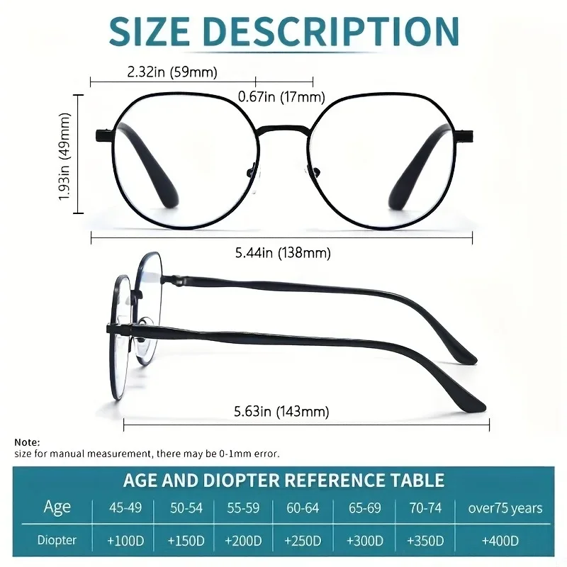 【+100~+400】Einfache klassische Damen-Lesebrille mit rundem Metallrahmen, geeignet zum täglichen Lesen und Tragen von Brillen – Detail 7