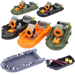 MOC Military Police Forces Army Figures Accessories Building Blocks Camo Rubber Boat Fire Boats Kayak Lifeboat Model Bricks Toys