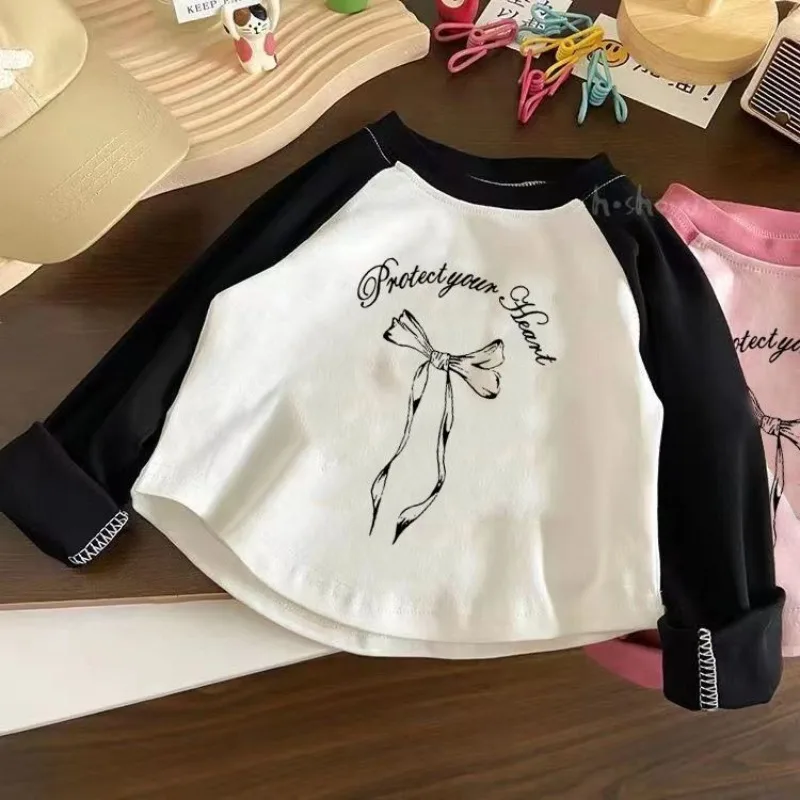 Printed Bow Children's Clothing From 10 to 12 Years Girl Clothes 7 Old Girls 11 T-shirts 8 2025 Kids T-shirt 4 Spring Autumn Top