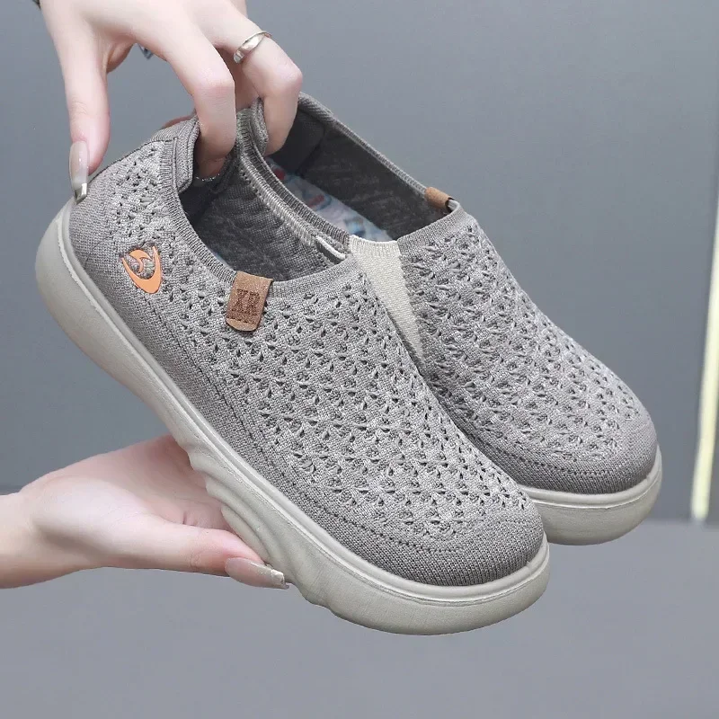 2025 New Woman Vulcanize Shoes Autumn Round Toe Flats Mesh Breathable Ladies Fisherman Shoes Platform Sports Walking Shoes