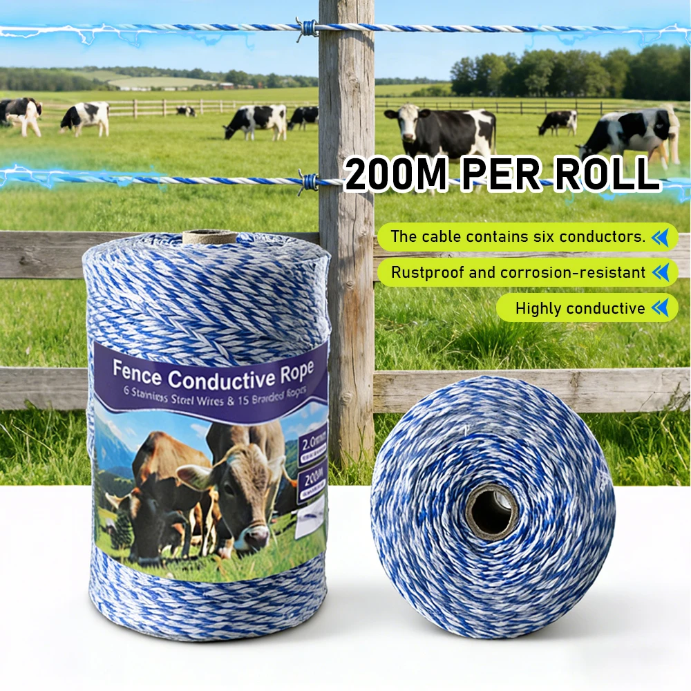 

Проволока для электроизгороди для скота - 2 мм в диаметре, 6-жильная, проводящая (рулон 200 м) для ограждений ферм и ранчо