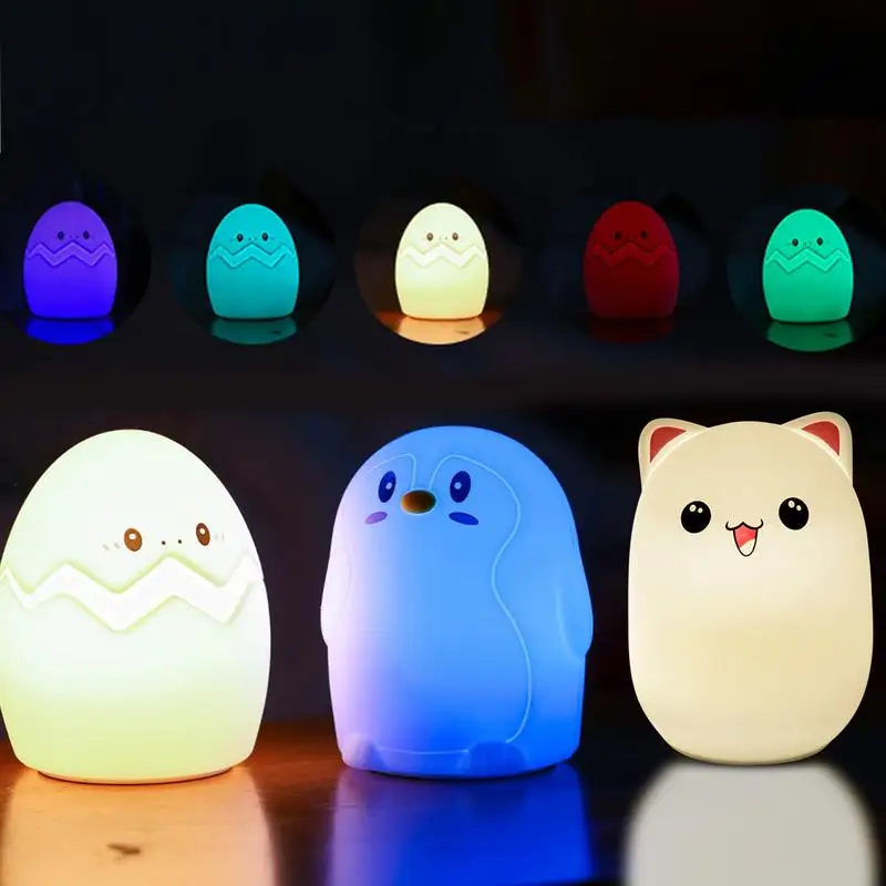 Lâmpada de silicone bonito animal berçário amamentação luz recarregável multi-cor à prova dwaterproof água lâmpada de silicone decoração do quarto para sala estar