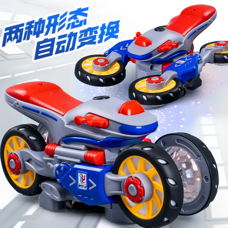 Universal Sound Light Cool Lighting Music 360 ° Rotation Stunt Transformation Motorcycle,Obstacle Avoidance Children's Toy,XT235