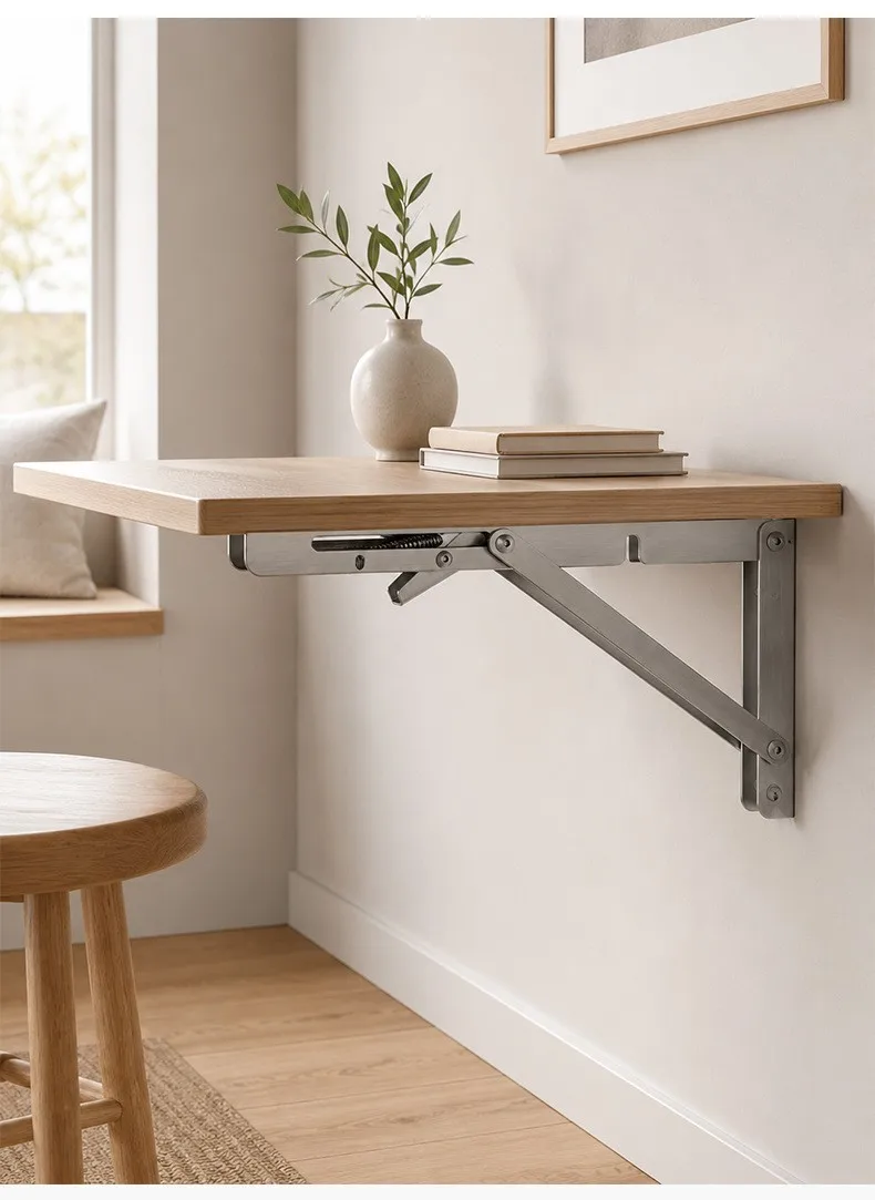 2pcs 6-20inch Stainless Steel Folding Angle Bracket Triangle Shelf Heavy Support Adjustable Wall Mounted Bench SilverWhite Black