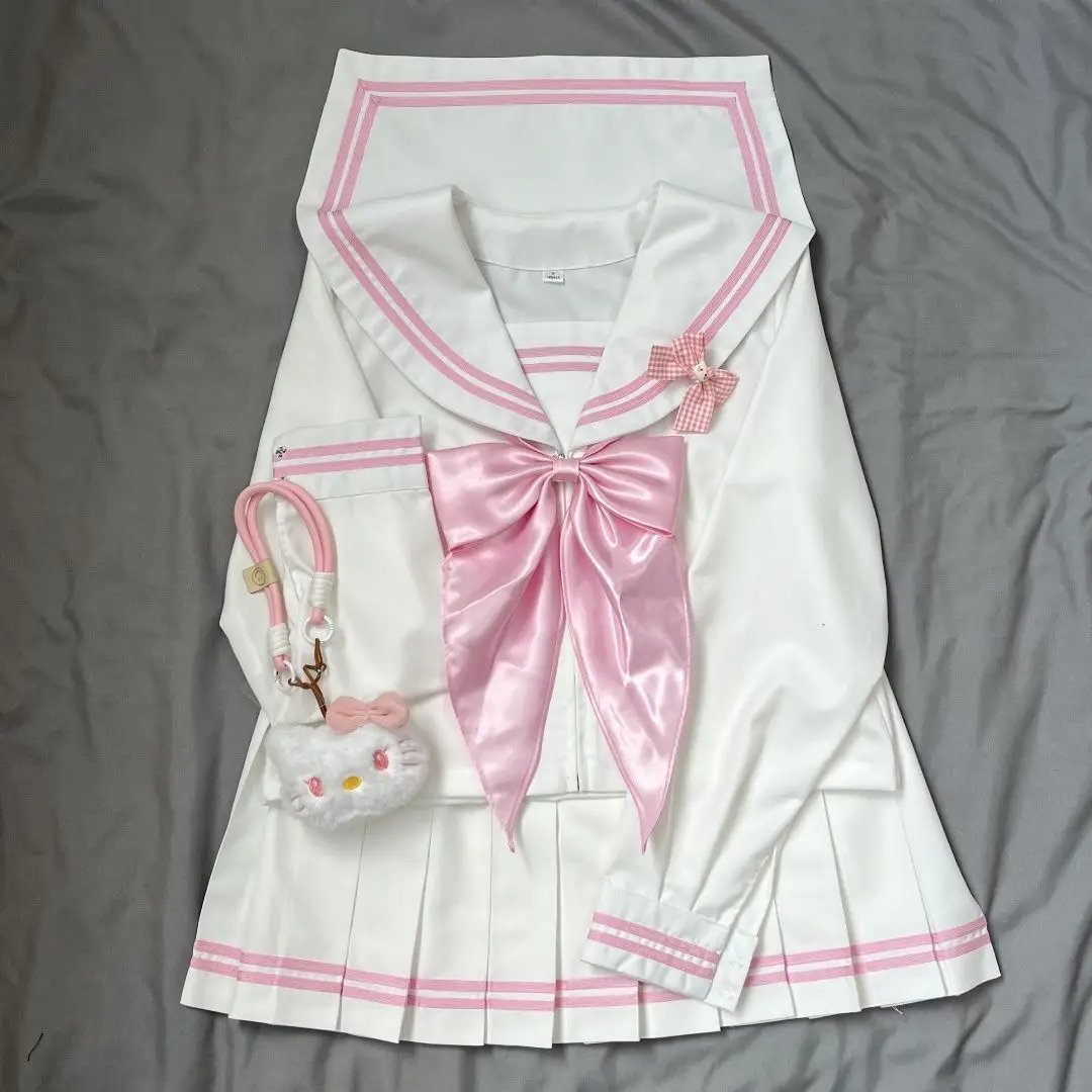 Süße rosa Matrosenuniform im koreanischen und japanischen Stil, langärmeliges und kurzärmeliges Oberteil, Schulstil-Set, süßes Rollenspiel-Cos