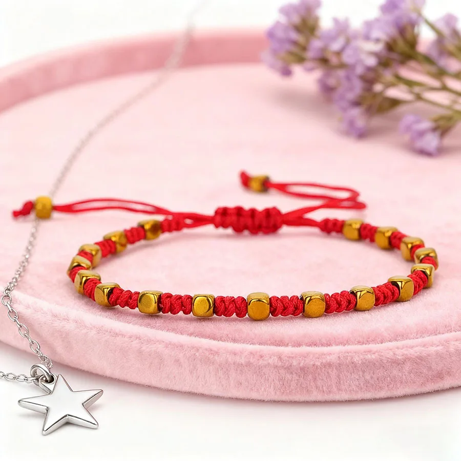 Handmade Braided Luck Bracelet Unisex Handmade Golden Healing Hematite Stone Wish Wristband Thanksgiving Day Couple Accessories view 5