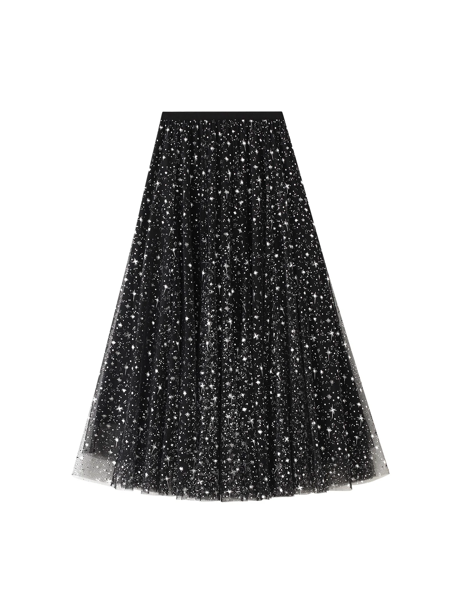 Elegant Sequin Embellished Mesh Tulle Skirt Sparkly Glitter Layered Maxi A-Line Skirt for Women s Party Dress