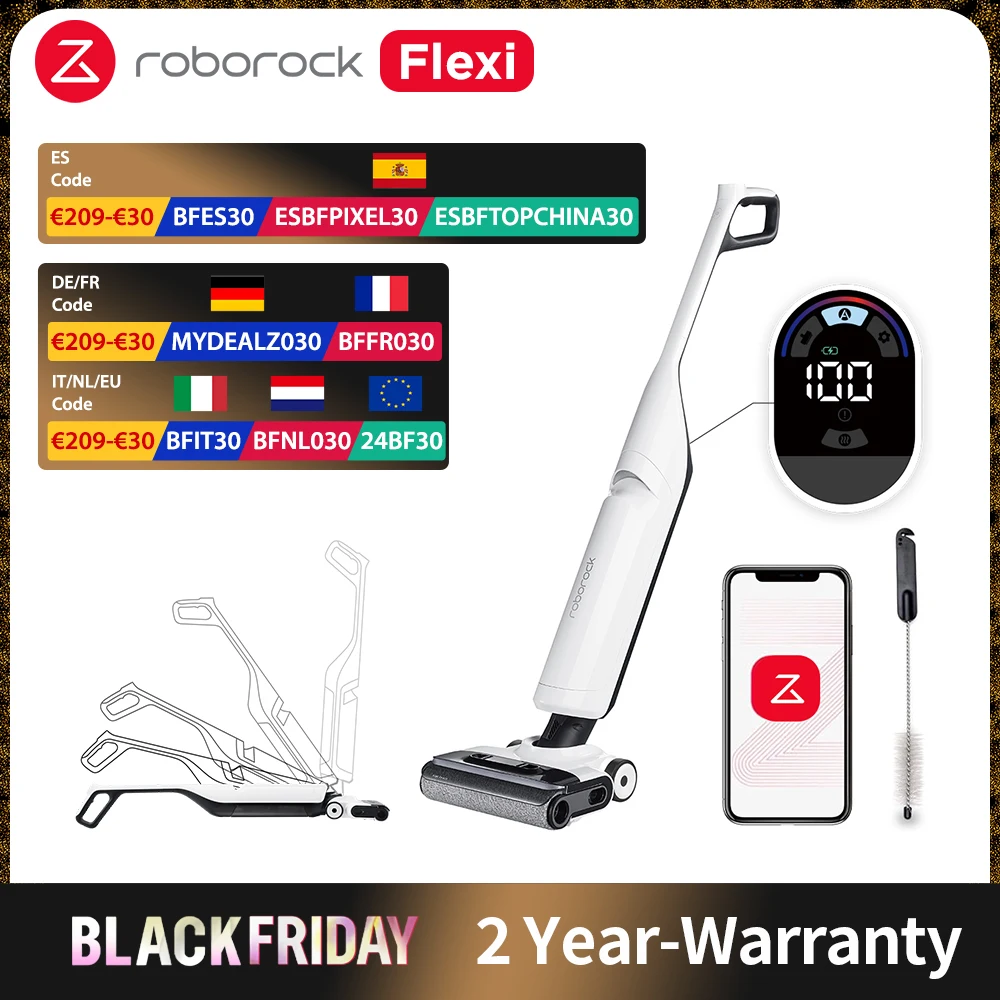 Roborock Flexi Wireless Wet and Dry Vacuum Cleaner 17000Pa-Suction Auto-Brosse Cleaning and Drying Flexiable Searchlight