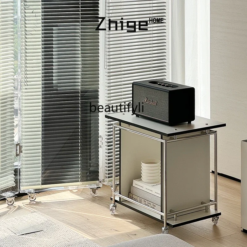 Medieval Bauhaus Stainless Steel Cart Mobile Shelf Storage Cabinet Bedside Table Wheeled Living Room