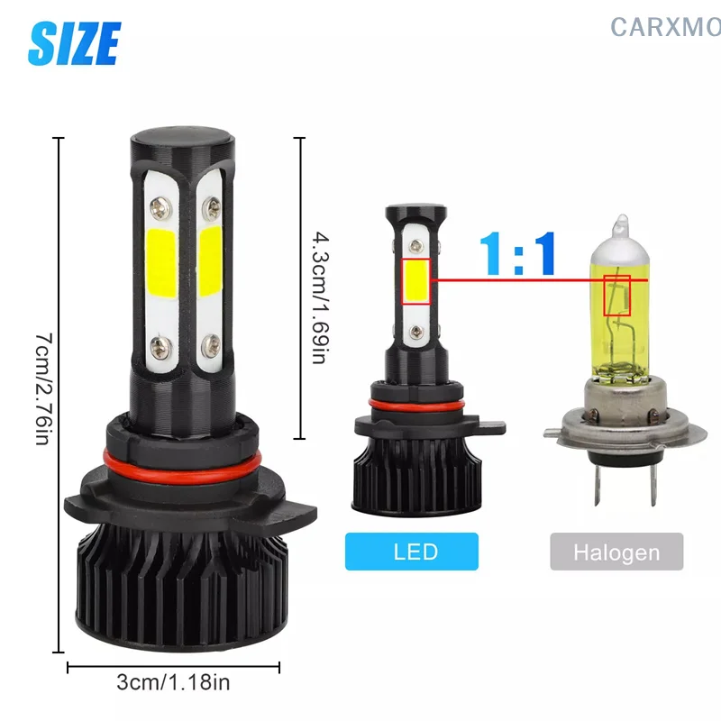 2Pcs 4 Sides LED Headlight Bulb 9012 Car Lights 9004 Fog Light Auto Headlamp Light Super White