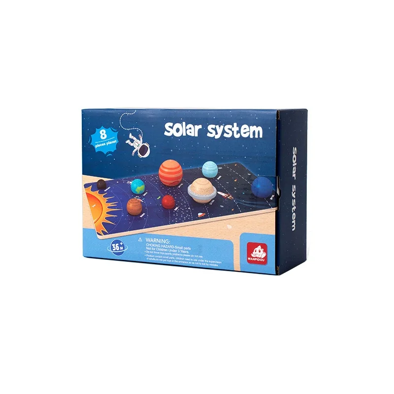 Baby Montessori Wooden Early Education Toys Universe Cognition Solar 3D Eight Planets Puzzle Toy System Planet Matching Board