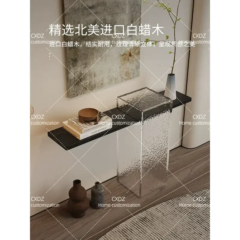Modern Solid Wood Entryway Table Minimalist Floating Console Table Wall Mounted Entrance Hallway Storage Cabinet for Home