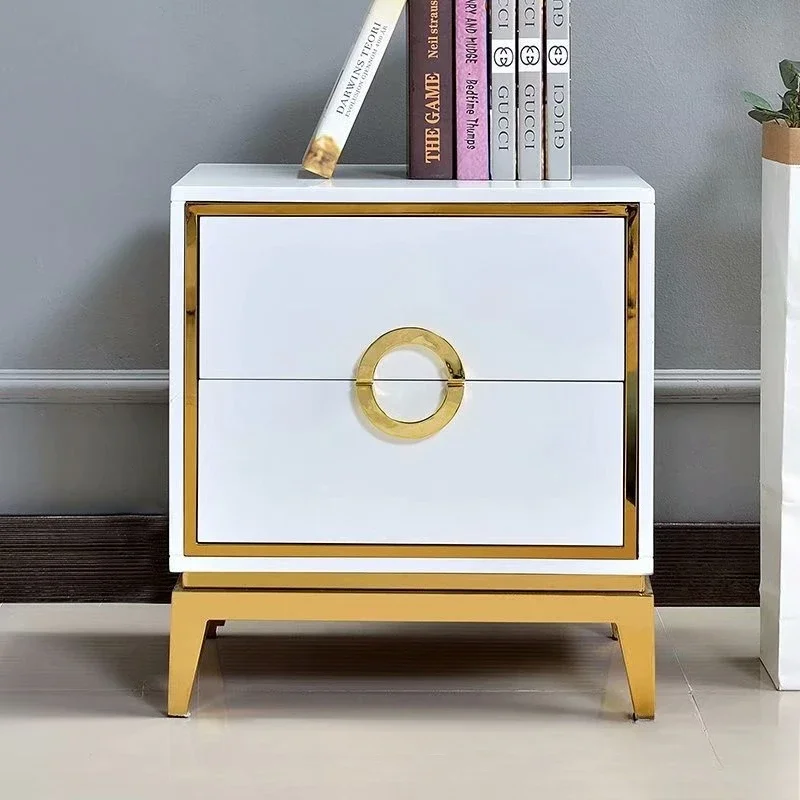 Modern light luxury metal, stainless steel bedside table, guest storage, side cabinet, bedroom bedside, storage cabinet
