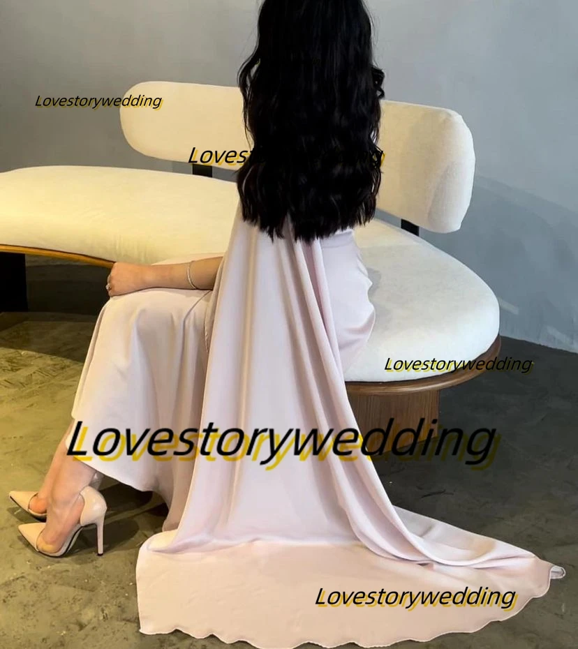 Lovestory Summer Ladies Wear Ankle Length Prom Dresses Square Neck Long Sleeves Bridesmaid Dress Zipper Back Evening Party Gowns