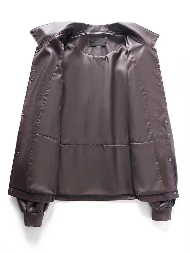 Nouvelle veste en cuir fendu pour femme, printemps-automne, col rabattu, manches longues, coupe ample, décontractée, courte, pour le quotidien