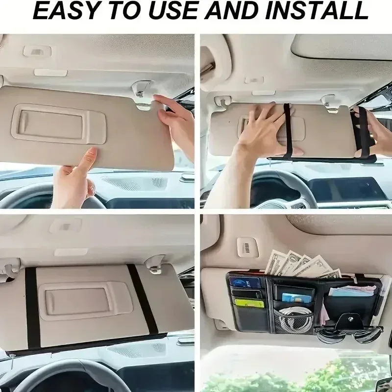 Car Sun Visor Organizer Sunglass Mobile Phone Holder Bracket Car Auto Interior Accessories Pocket Card Storage Pouch Mount Stand image 4