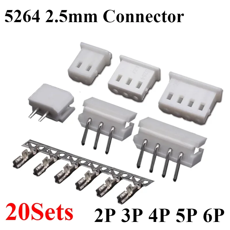 20sets/lot 5264 2.5mm Connector Right Angle / Straight Needle Seat+plug+terminals 2p 3p 4p 5p 6p Connector Pitch 2.5