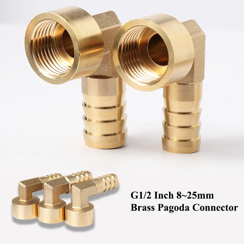 

Copper Elbow Barb Connector G1/2 Inch 8~25mm Brass Pagoda Female Joint Garden Irrigation Water Pump Pipe Metal Hose Fittings