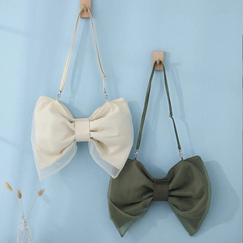 Spring New Fashion Bow Pleated Shoulder Bag Sweet Girls Small Canvas Crossbody Bag Bowknot Female Evening Bag Bolsa Feminina