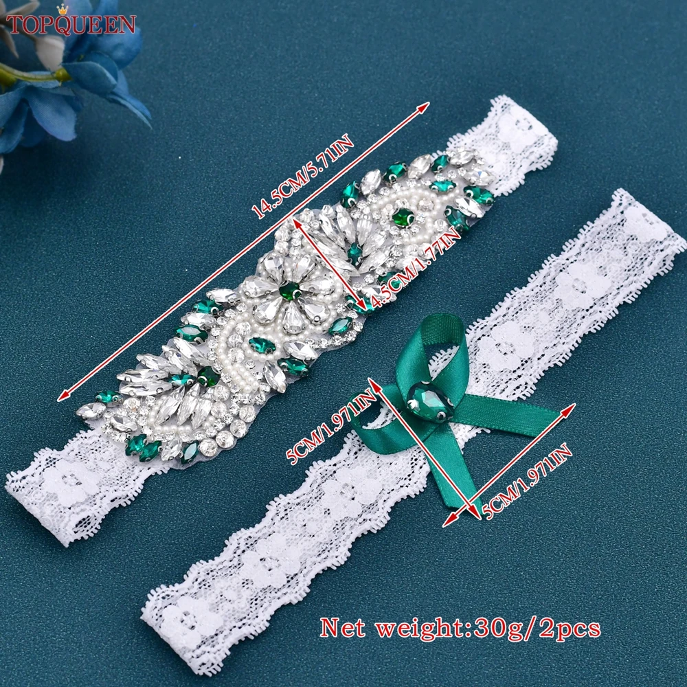 Topqueen Sexy Dij Garters Riem Groen Steentjes Bridal Lace Elastische Pak Been Ligueros Bruiloft Cinta Liga Porte Jartelle THS22