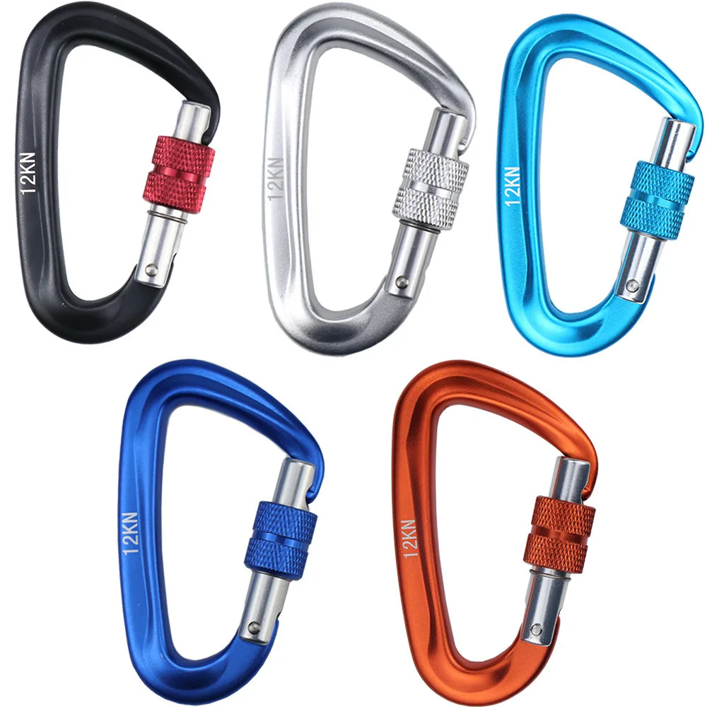 

Outdoor Heavy Lock Mountaineering Buckle Clip D-shaped Buckle 12kn Safety Main Lock Screw Lock Aluminum Alloy Quick Link Buckle