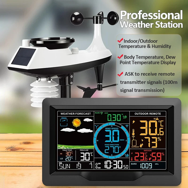 FJ3390A Multifunction Professional Digital Weather Station Wireless Weather Forecast Clock Temperature Wind Speed Rain Detection