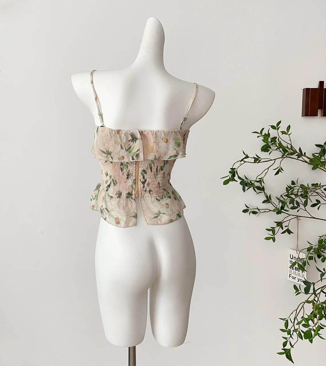 Women's irregular standing cut French lace strapless floral top for summer 2025