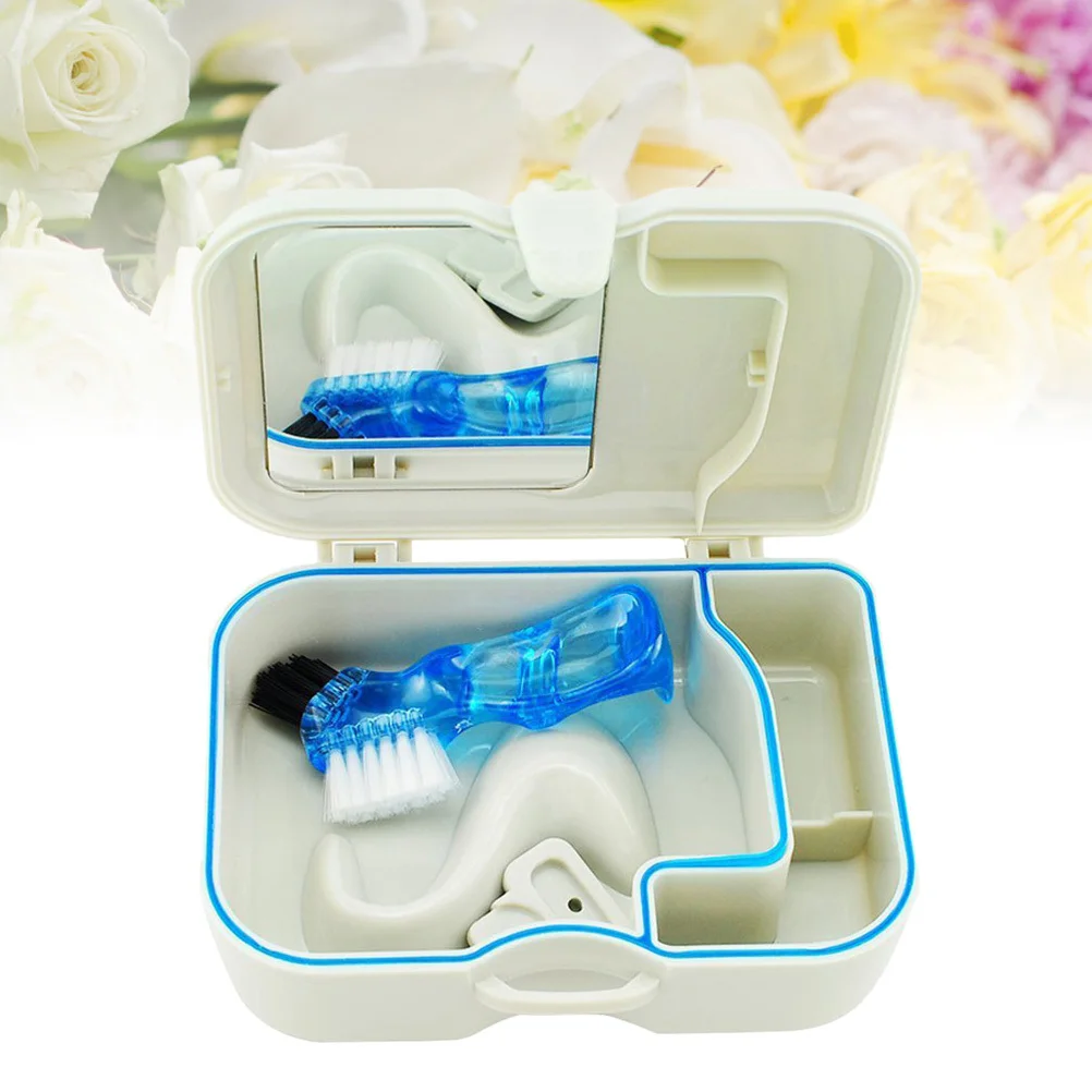 

Portable Denture Case with Mirror False Bath Box Dental Orthodontic Mouth Guard Storage Container (White)