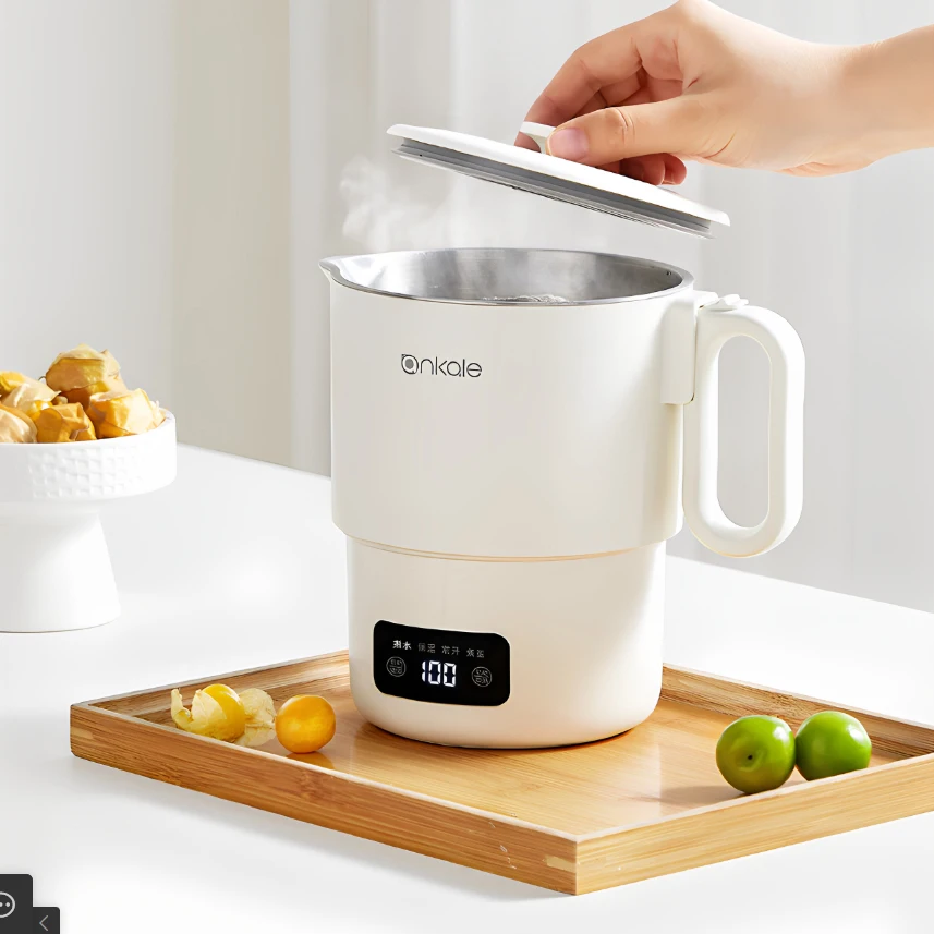 100-240V Foldable Electric Kettle Travel Heating Cup Split-type Kettles Portable Cooking Pot Adjustable Temperature Kettle 800ML
