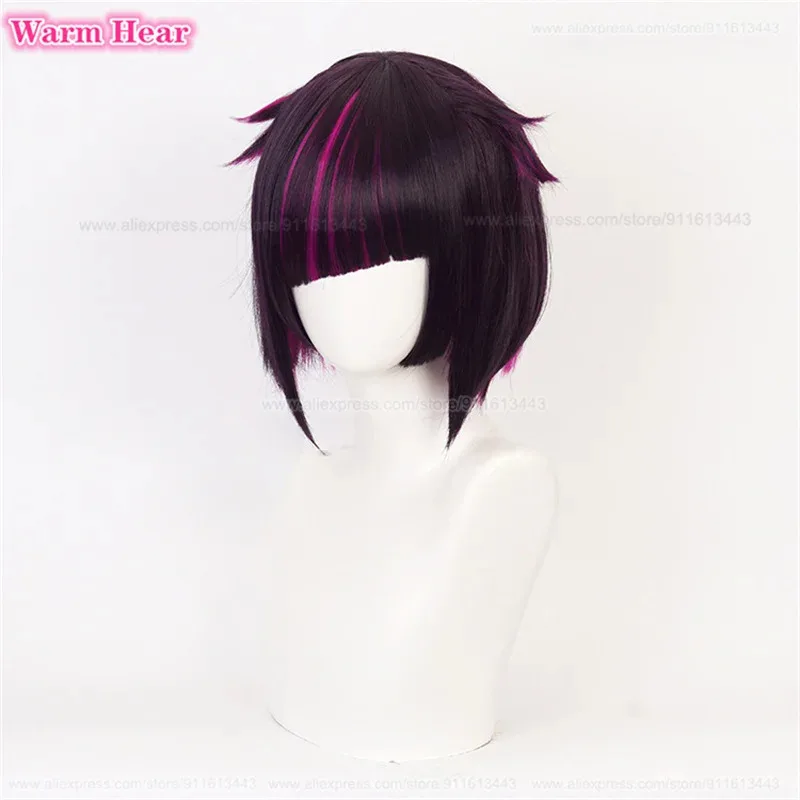Vanrouge Anime Lilia Cosplay Black Purple Heat Resistant Synthetic Hair Wigs + Wig Cap