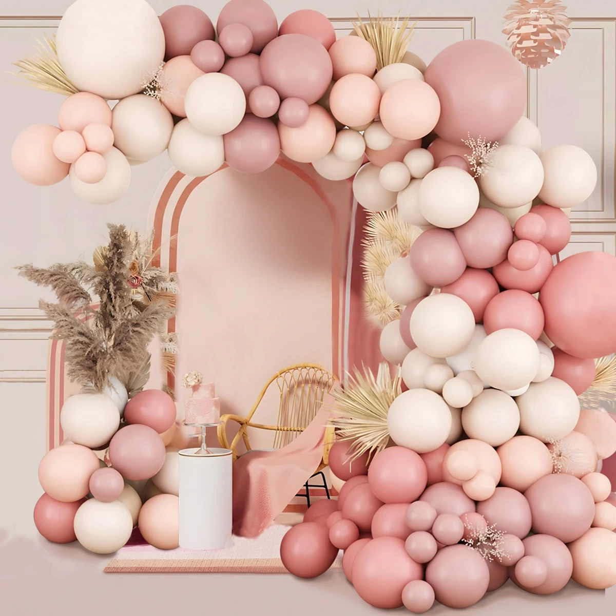 Retro różowe pastelowe balony Macaron Garland Arch Kit Dekoracja ślubna Urodziny Dziewczynki Baby Shower Łańcuch balonowy w kolorze różowego złota