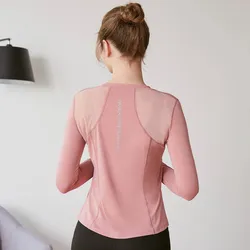 Vansydical Letters Fitness Workout Long Sleeved Yoga Shirts Mesh Spliced Women Loose Running Sport Tops with Thumb Hole