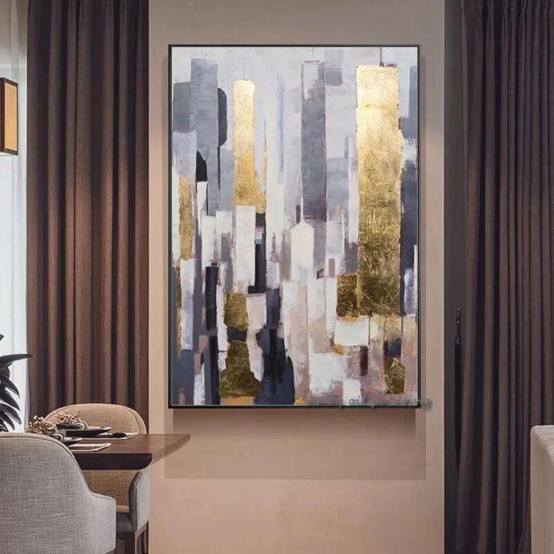New Gold Mural Painting Golden Leaf Oil Painting Handpainted Skyscraper Abstract Oil Painting Entryway Luxury Home Decor Palette