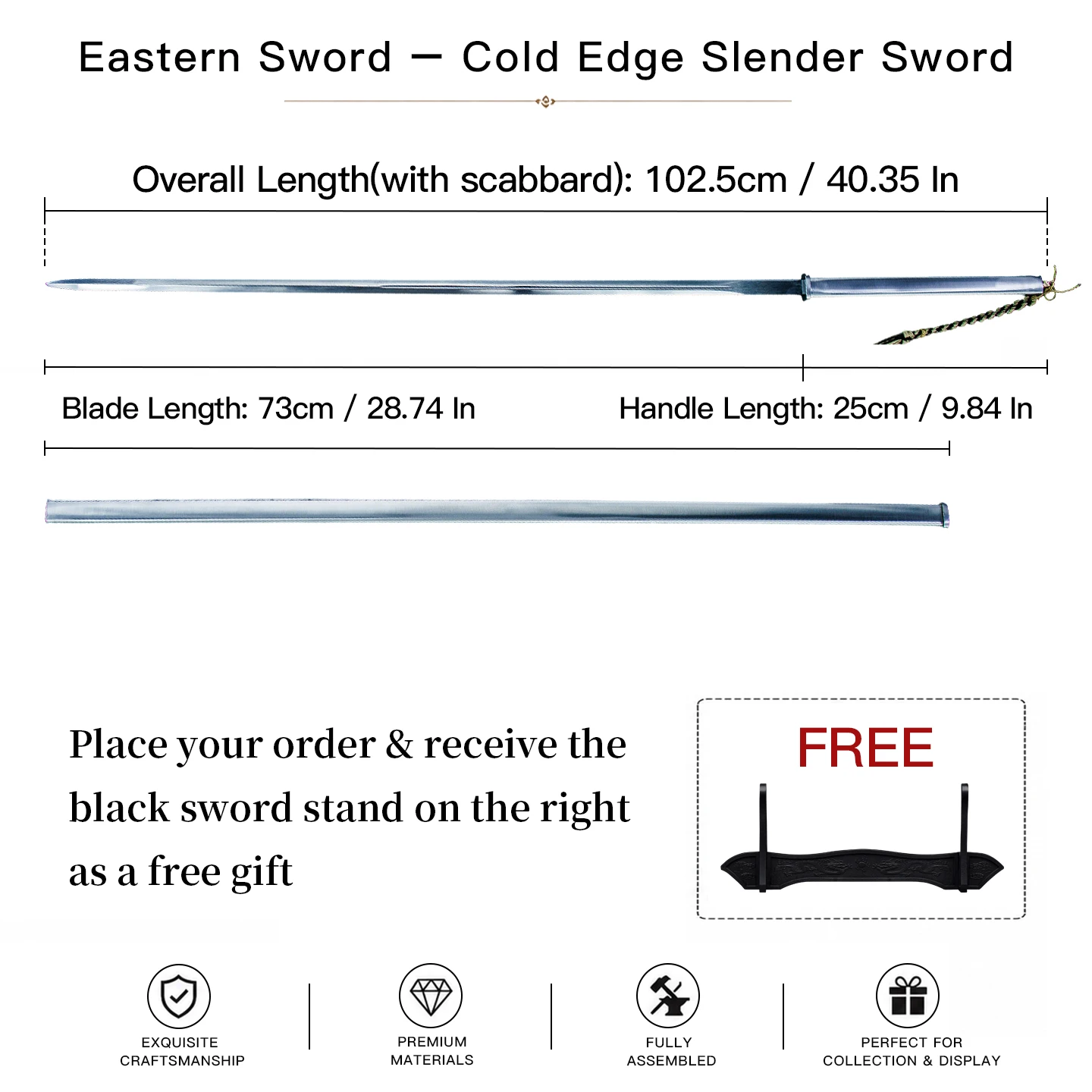 Slender Stick Sword Ultra Thin Manganese Steel Blade Full Stainless Steel Scabbard Hidden Chinese Straight Sword With Tassel