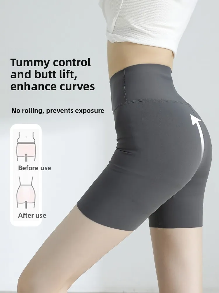 Camiseta ultrafina de verano, pantalones de yoga de piel de arca cuartos, montar en bicicleta para mujer, ajuste antiligero, control de barriga, cintura alta...