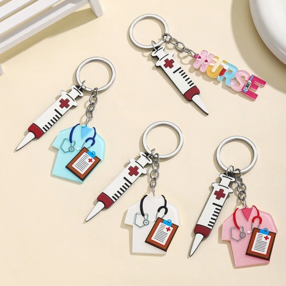 Acrylic Flat Doctor Nurse Keychain Creative Design Bag Charm Car Key Accessories Needle Tube Stethoscope Keychain