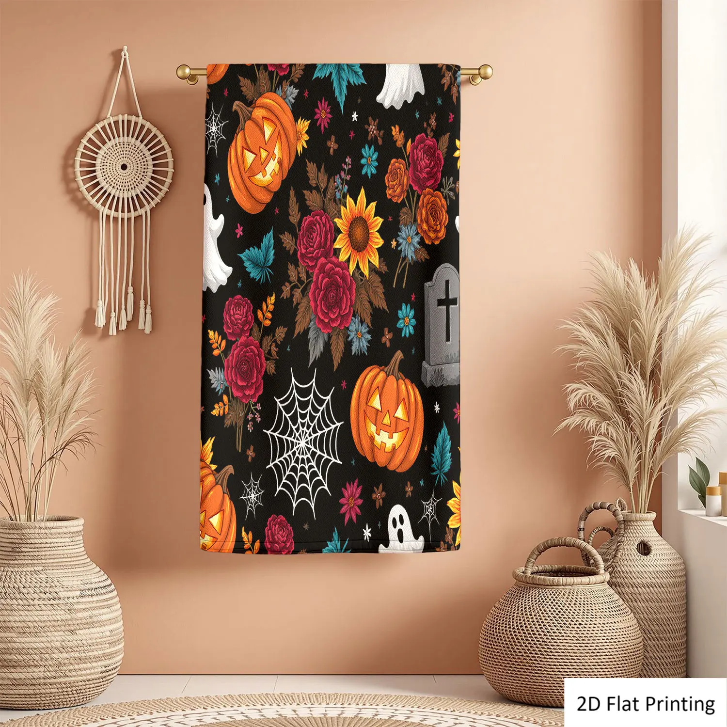 

1Pc Halloween Pumpkins Ghosts Roses Coffin Web Bathroom Hand Towel Bath Towel, Multiple Size Microfiber Polyester Towel, Unique Home Decorative Kitchen Towels, Festival Bathroom Accessories Decor, Quick Dry and Absorbent