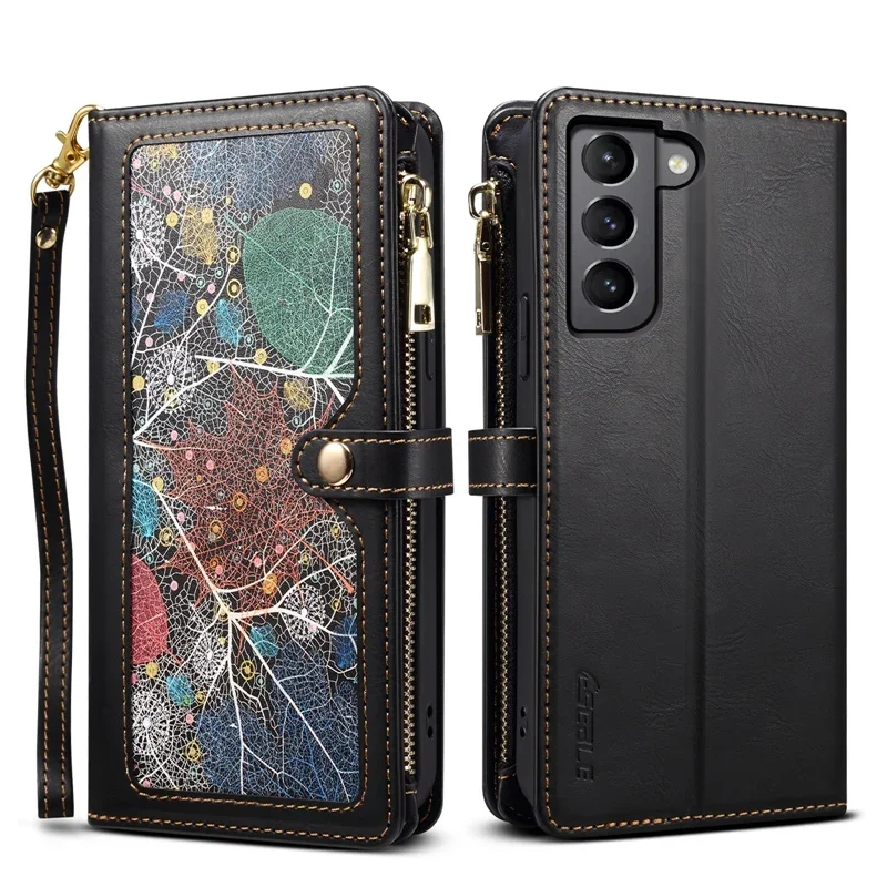 RFID Zipper Wallet Case for Samsung S24 S23 S22 S21 S20 Double Layer Phone Cover for Galaxy A14 A15 A55 A13 A33 A53 A12 A52