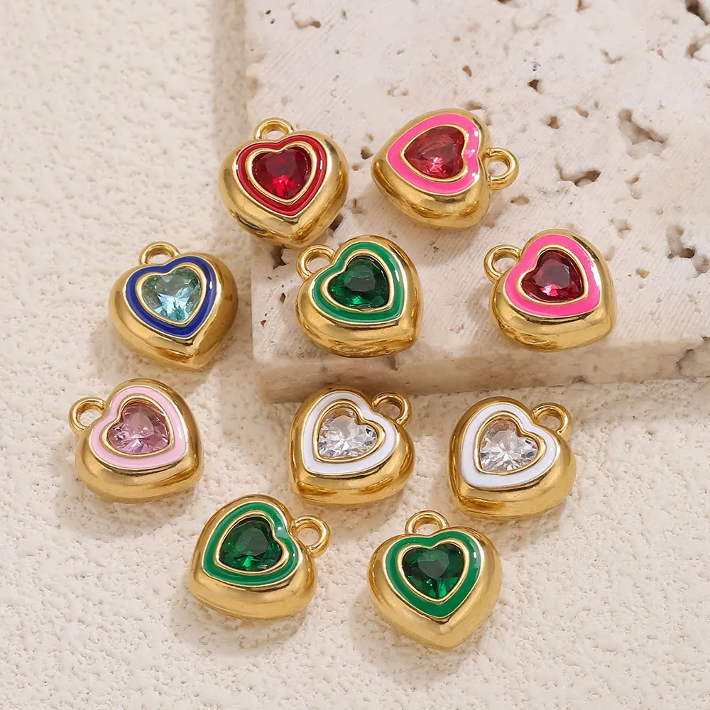3pcs Stainless Steel Heart Charms For Jewelry Making Love Pendants Necklace DIY Zircon Crystal Charm JewelryMaterial Accessories
